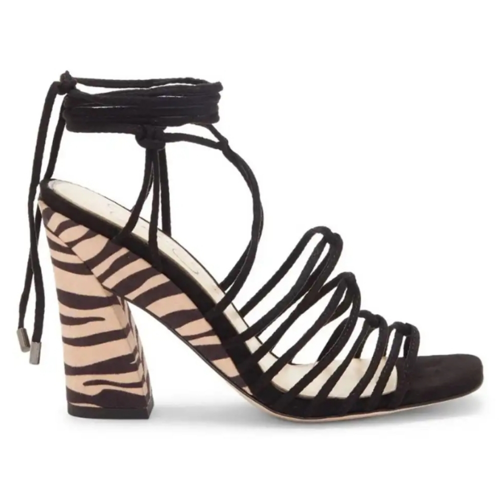Jessica Simpson Milaye strappy lace up chunky heel sandals tiger faux suede 10